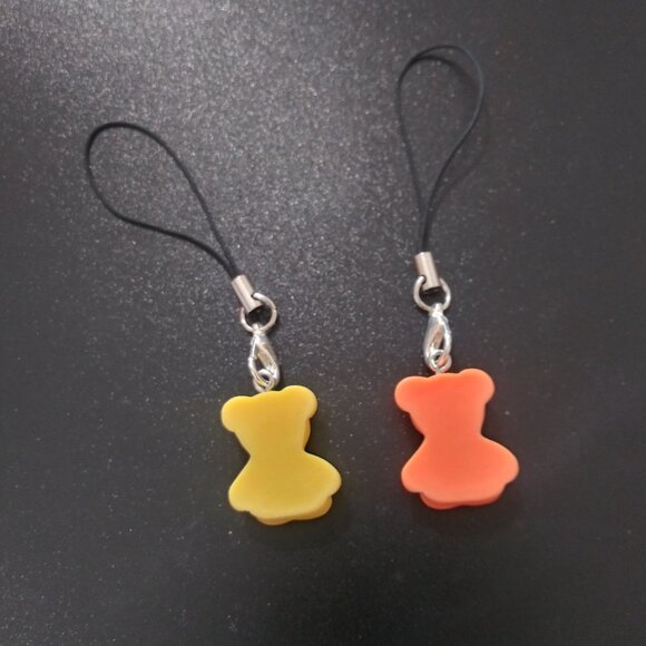 Yellow and Orange Teddy Bear Phone Charms with Lobster Clasp Set of 2 - Picture 2 of 8